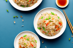A bowl of steaming cantonese-style fried rice with vegetables
