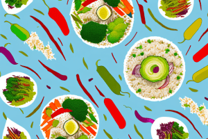 A bowl of vinaigrette-dressed rice with colorful vegetables