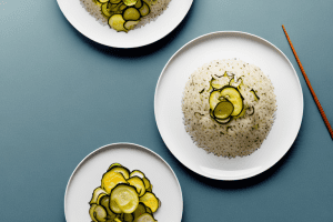 A plate of steaming rice with courgettes