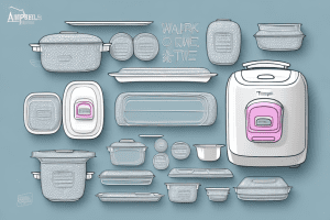A tupperware rice cooker with its features highlighted