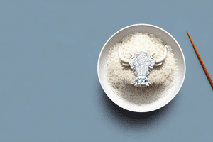 A bowl of steaming basmati rice with a bull's head and wings