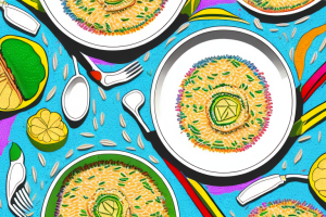 A colorful gratin dish with rice and courgettes