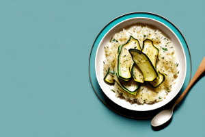 A bowl of gratin de courgette et de riz with a spoon