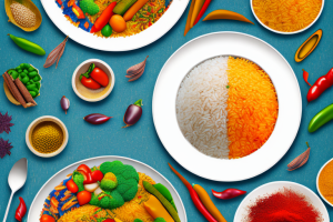 A plate of portuguese-style rice with colorful vegetables and spices