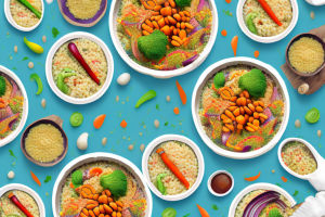 A bowl of colorful tempeh couscous with various vegetables