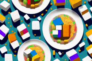 A plate of colorful couscous with tofu cubes scattered throughout