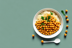 A bowl of chickpeas couscous with vegetables and herbs