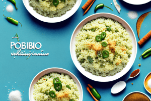 A bowl of poblano couscous with garnishes and spices