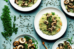 A plate of mushrooms couscous with fresh herbs and vegetables