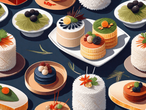 A variety of beautifully presented sticky rice cakes