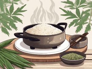 A steaming mugwort rice cake on a rustic wooden table