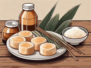 A steaming rice cake drizzled with brown sugar syrup