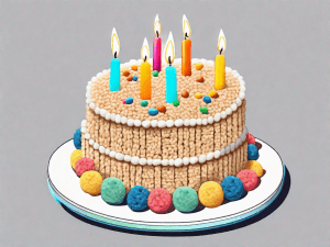 A festive birthday cake made entirely out of rice krispie treats