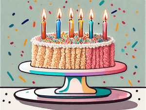 A colorful birthday cake made of rice krispies