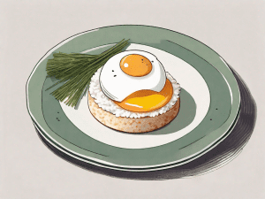 A rice cake topped with a perfectly cooked egg