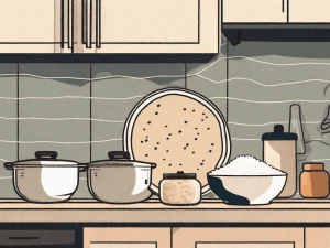 A kitchen counter with a bowl of instant rice cake mixture