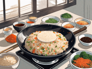 A variety of ingredients including rice cakes