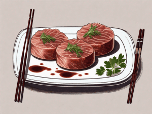 A steaming plate of pork blood rice cakes garnished with fresh herbs
