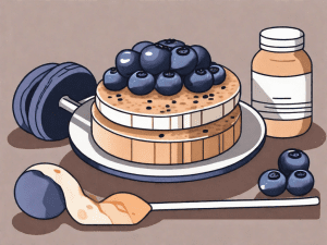 A rice cake topped with various healthy ingredients like almond butter