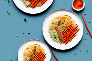 A plate of colorful couscous with tofu and carrots