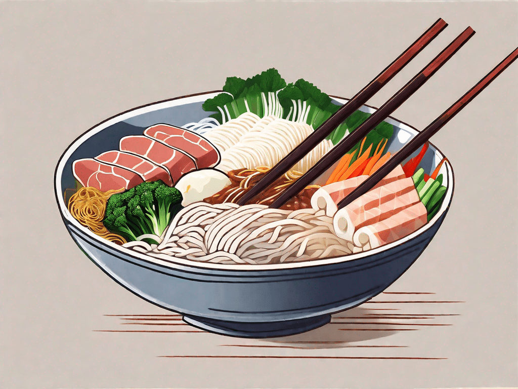 A vibrant yunnan crossing bridge rice noodle dish