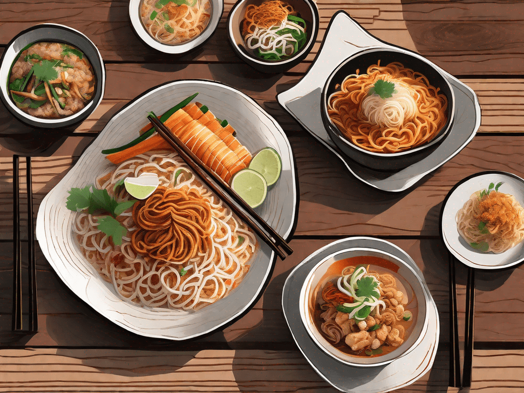 A selection of vibrant thai rice and noodle dishes