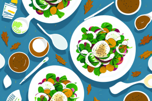 A bowl of salad with a drizzle of maple dressing