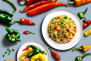 A plate of peppers couscous with a variety of colorful vegetables