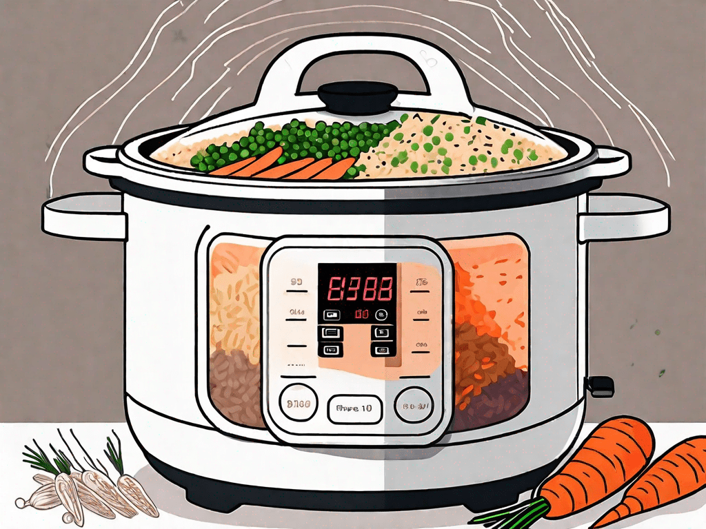 An instant pot cooker with a lid slightly ajar