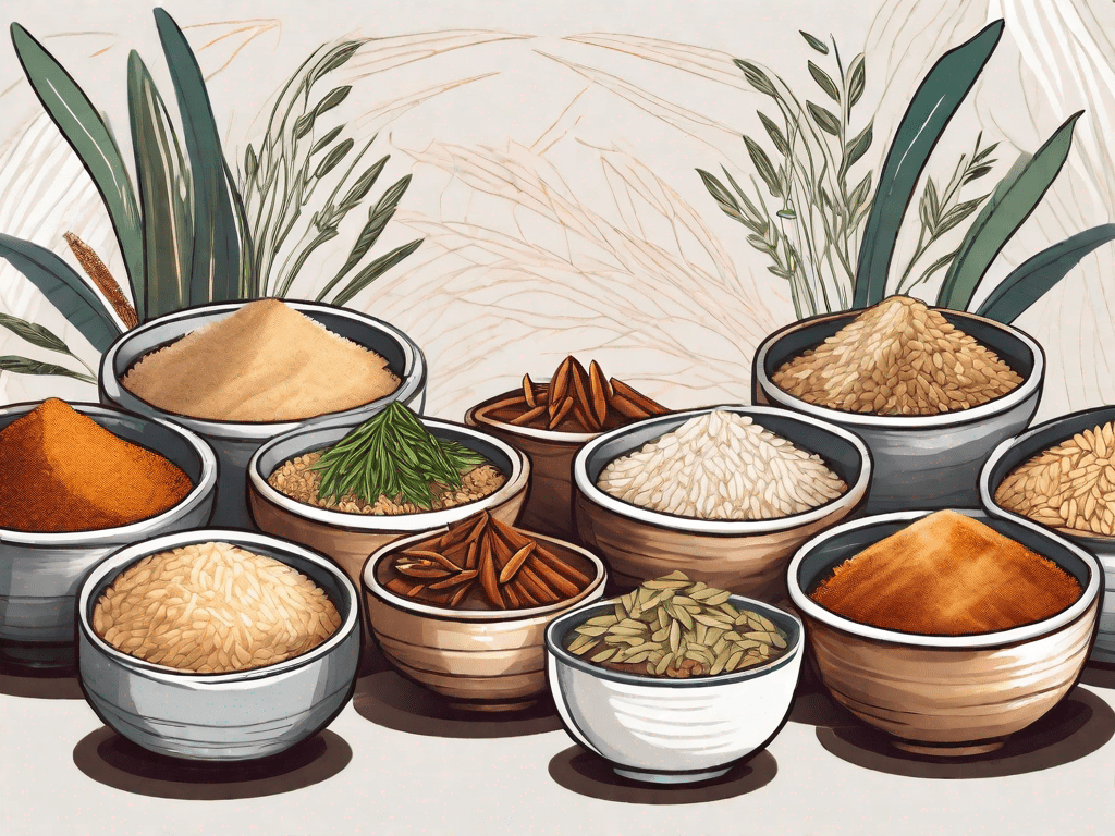Different types of pilaf rice in various bowls