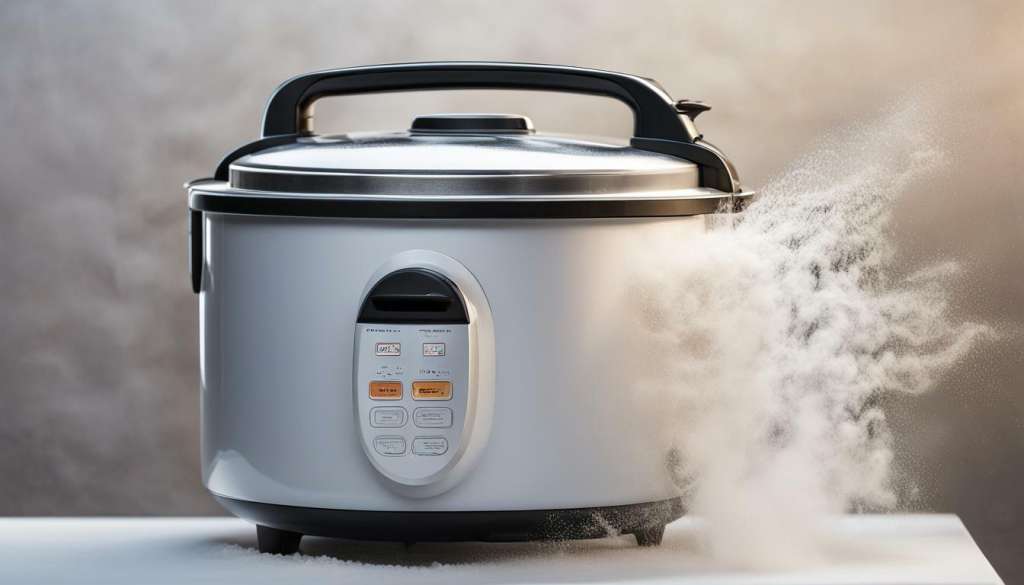 rice cooker steaming and bubbling