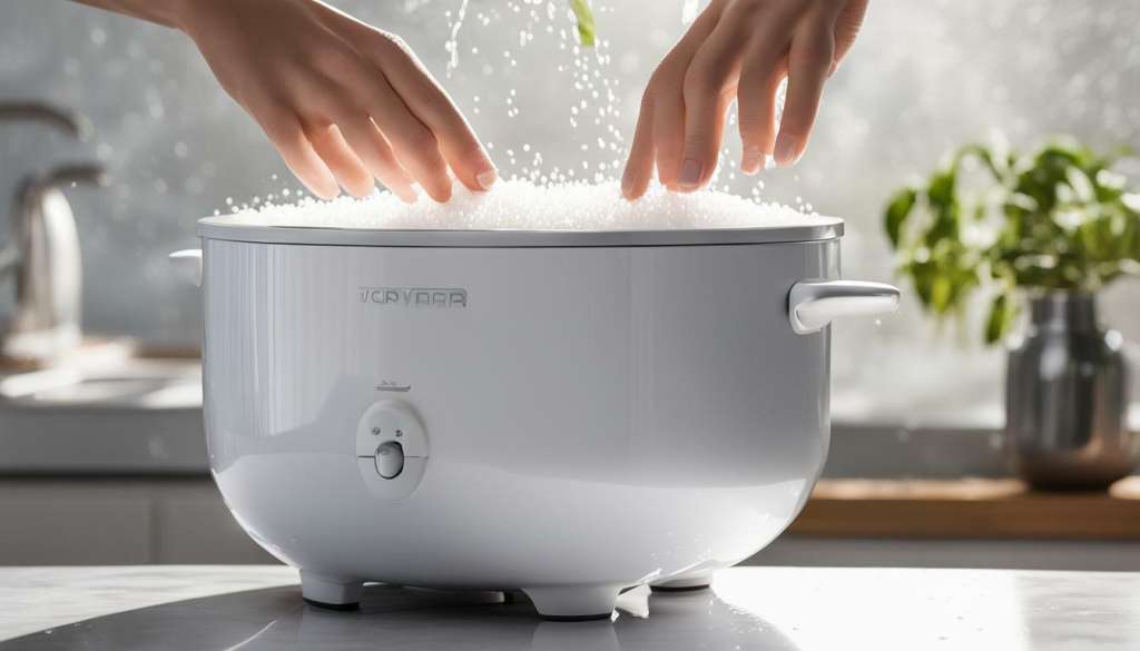 safe rice cooker pot being handwashed