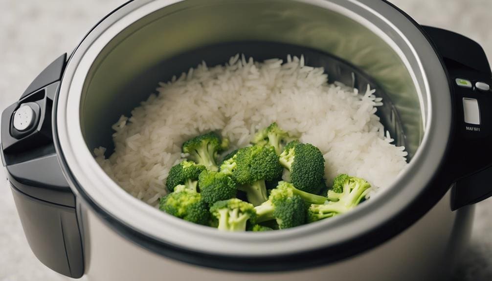 Frozen Broccoli in Rice Cooker Rice Array