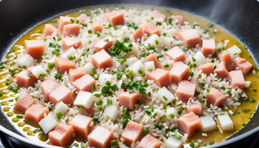 How do you make salmon fried rice?