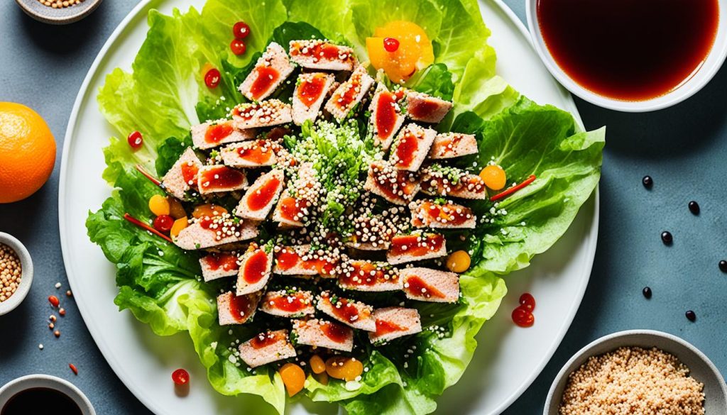 garnishing spicy tuna garnishing spicy tuna