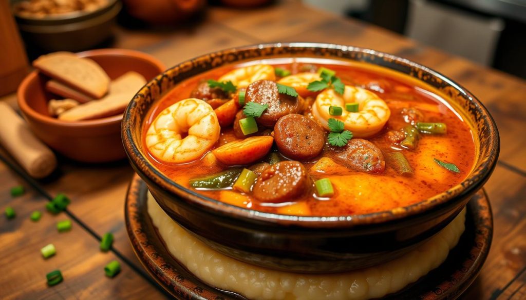flavorful gumbo with grits
