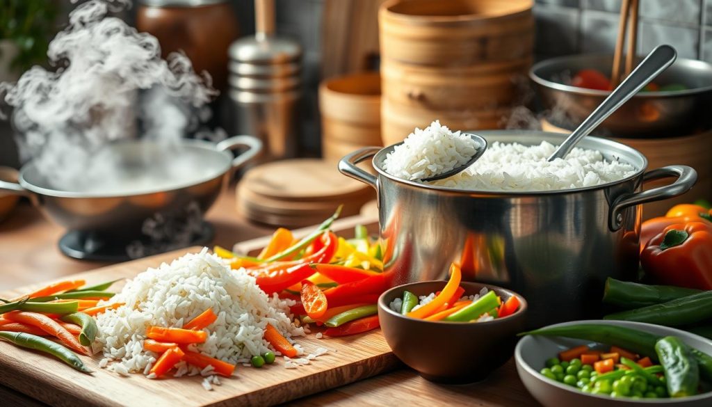 preparing rice for fried rice