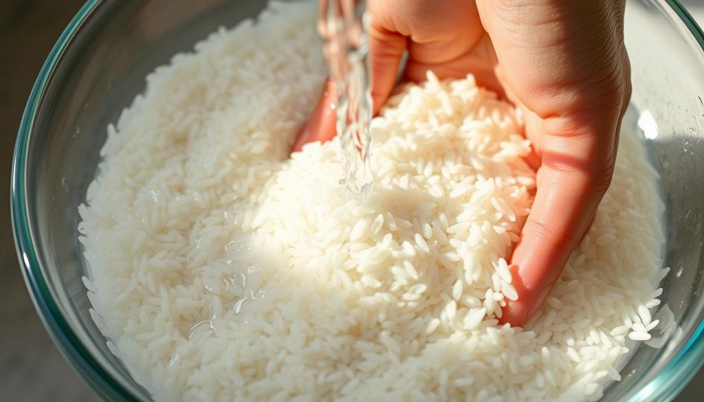 rinsing rice